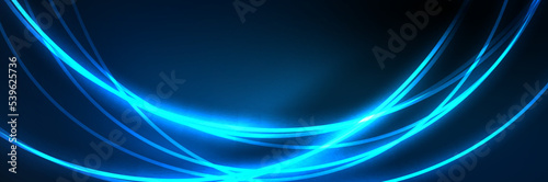 Blue neon glowing lines, magic energy space light concept, abstract background wallpaper design