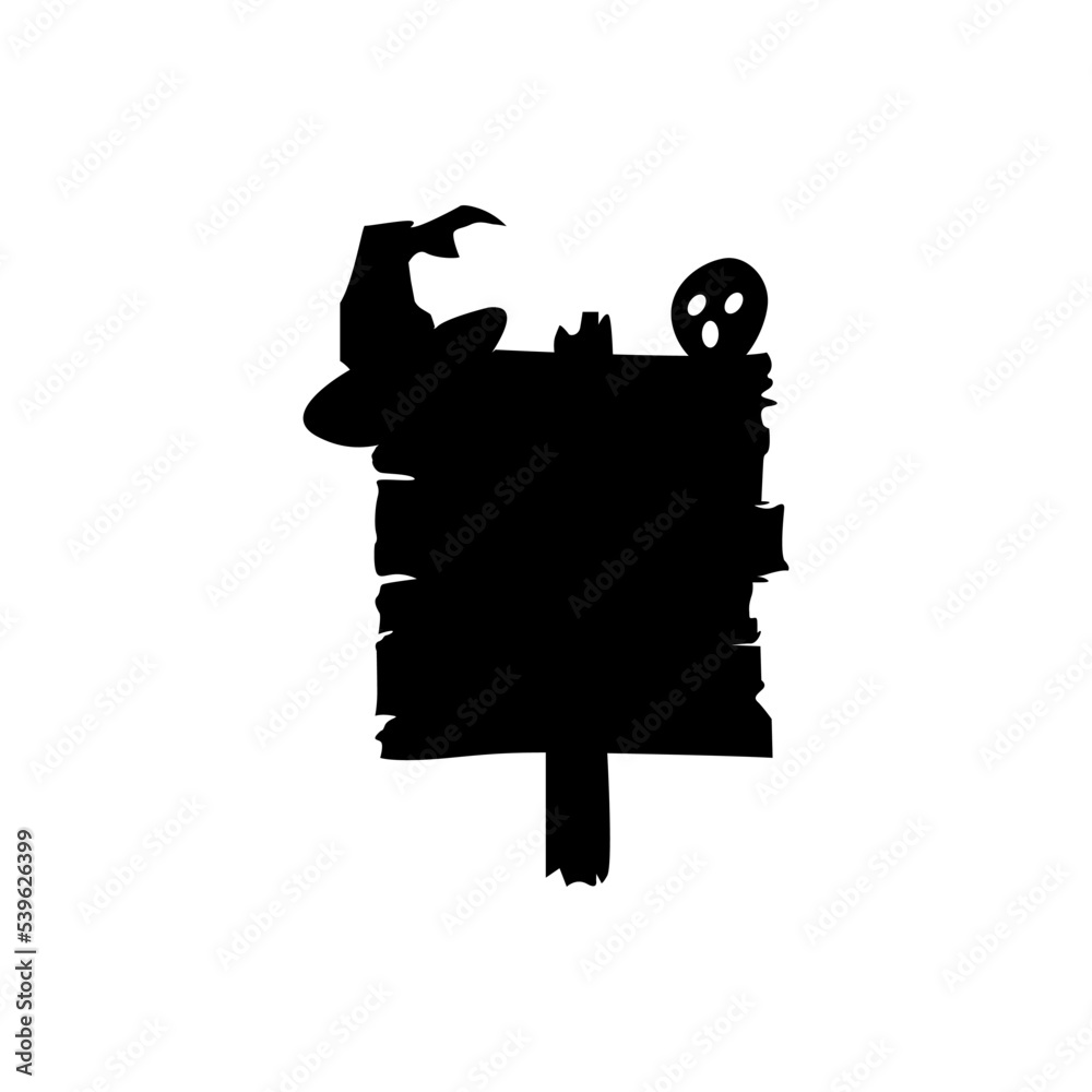 Halloween signboard with hat and Halloween mask isolated on white. Halloween vector illustration. Halloween signboard with hat and Halloween mask isolated on white. Halloween vector illustration.