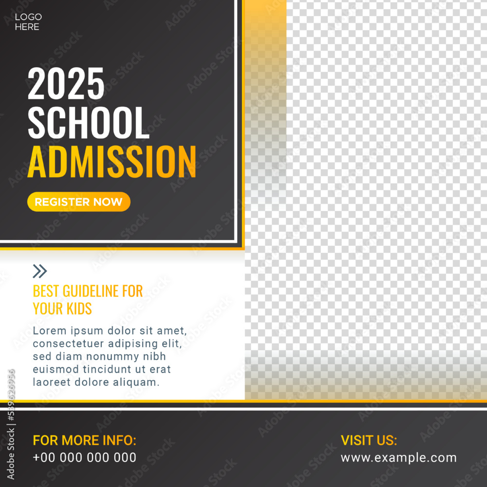 School Admission Social Media Post Template or Back To School Web Banner Poster School Admission Social Media Post Template or Back To School Web Banner Poster