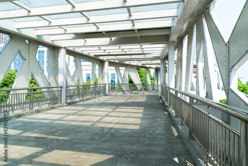 Inside of a modern overhead pedestrian bridge