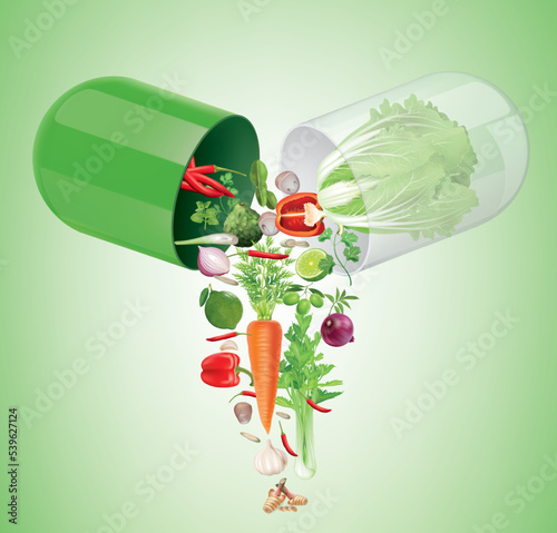 Medicinal capsules that open up are vegetables and a variety of side dishes.