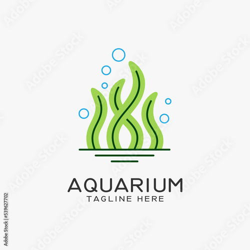 Aquarium logo design with seaweed lines