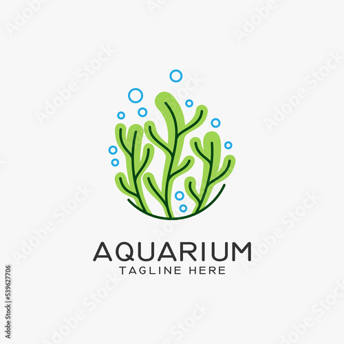 Aquarium logo design with seaweed lines