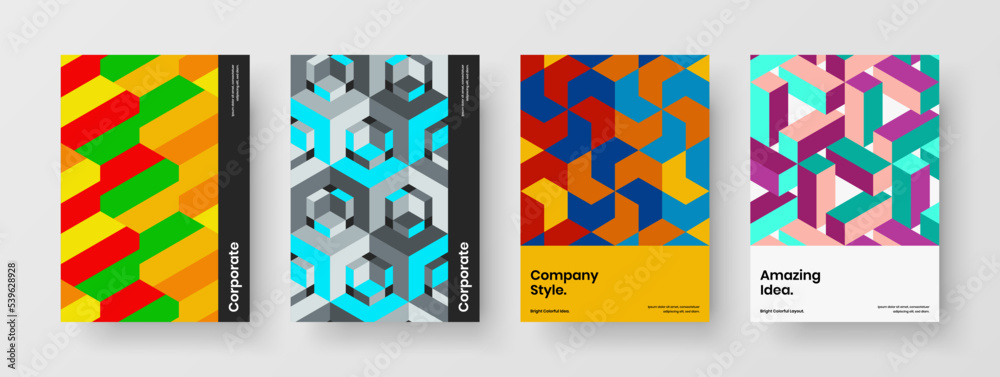 Trendy mosaic pattern front page concept collection. Modern handbill A4 design vector layout bundle.