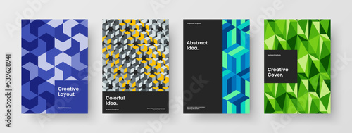 Multicolored mosaic hexagons handbill concept set. Premium postcard vector design illustration composition.
