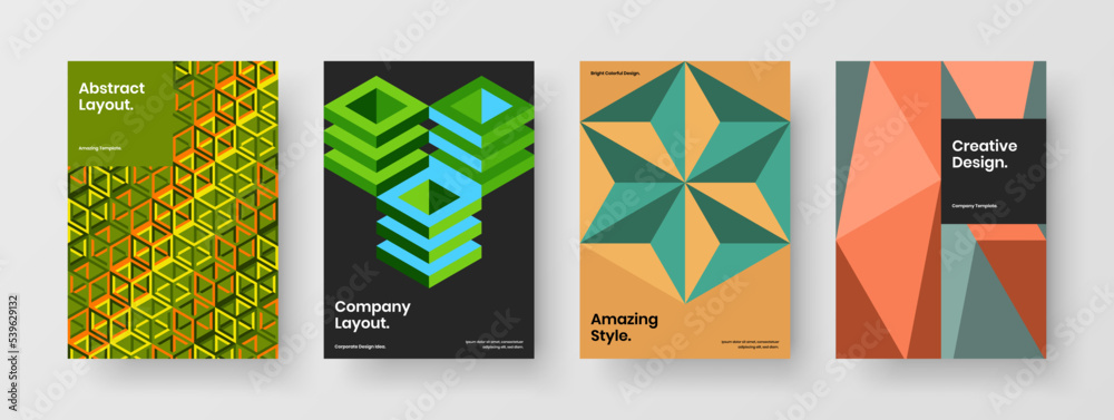 Unique corporate cover design vector illustration composition. Premium mosaic pattern pamphlet template bundle.