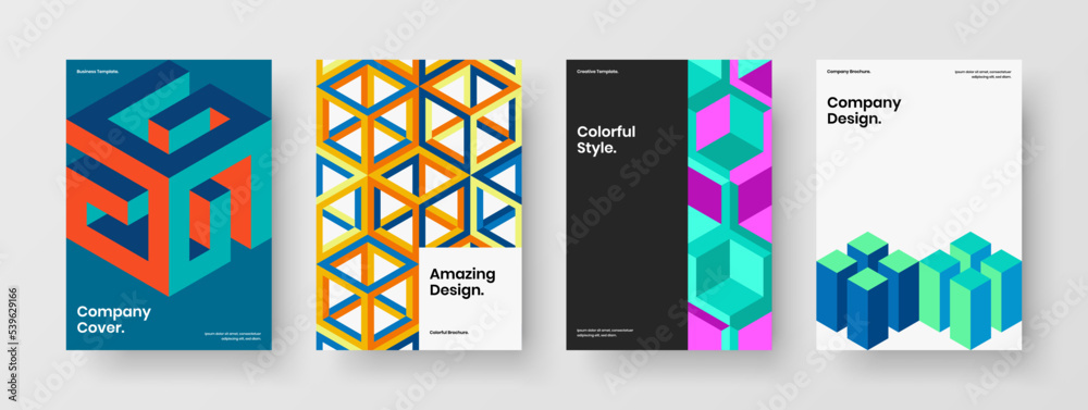 Modern geometric hexagons catalog cover illustration collection. Abstract company identity design vector concept composition.