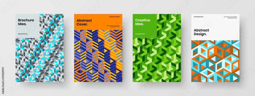 Colorful mosaic hexagons book cover concept bundle. Modern banner vector design layout composition.