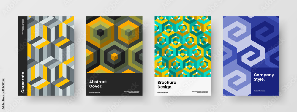 Premium magazine cover A4 vector design template composition. Clean mosaic shapes postcard layout set.