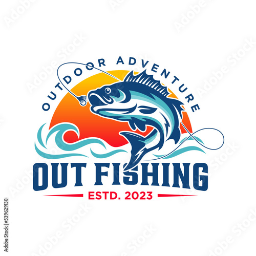 Fototapete Fishing logo design template illustration. Sport fishing Logo