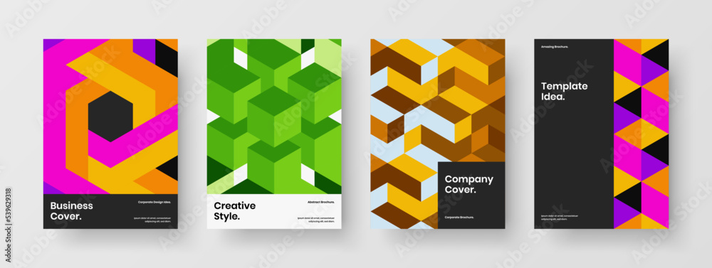 Amazing geometric hexagons company identity layout set. Minimalistic poster A4 design vector template collection.