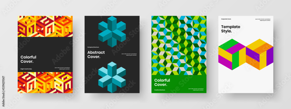 Obraz premium Colorful geometric shapes poster layout collection. Premium company brochure design vector concept bundle.