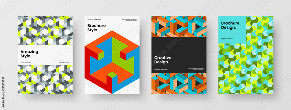 Abstract mosaic hexagons company cover template set. Creative corporate brochure vector design layout composition.
