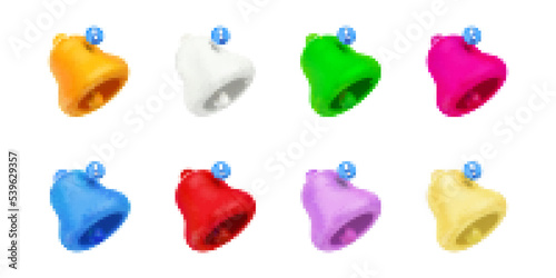 3d render notification bells, colorful unread message on phone or computer application. Alert notice, spam, chat box, online conversation isolated icons, Vector illustration in cartoon plastic style