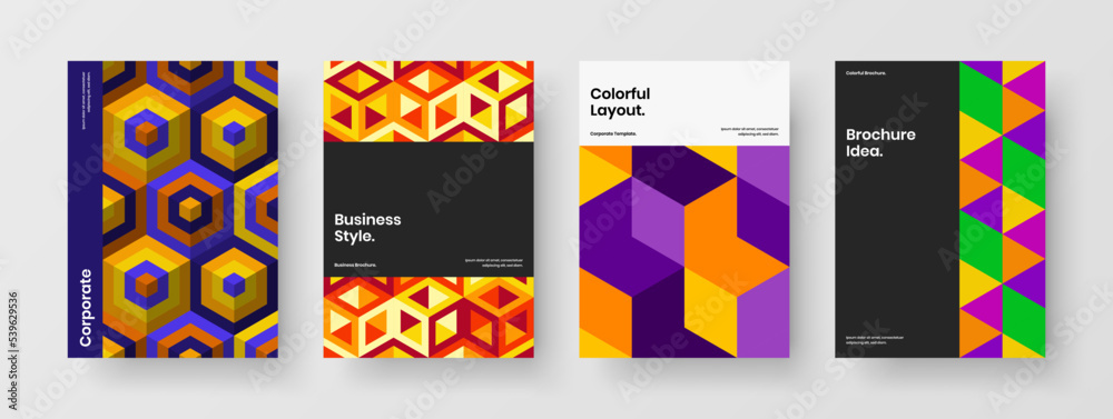 Amazing cover A4 design vector illustration bundle. Isolated mosaic tiles presentation layout composition.