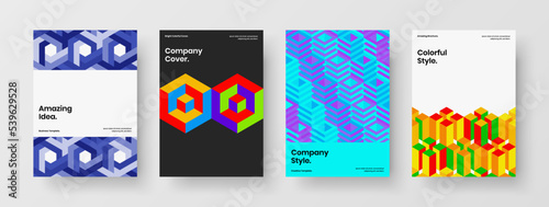 Modern annual report vector design illustration set. Minimalistic geometric tiles poster template composition.