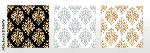 Wallpaper in the style of Baroque. Seamless vector background. Set of colored floral ornament. Graphic pattern for fabric, wallpaper, packaging. Ornate Damask flower ornament