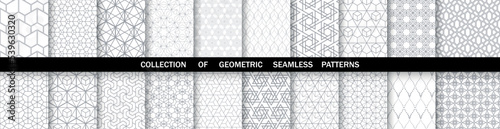 Geometric set of seamless gray and white patterns. Simpless vector graphics.