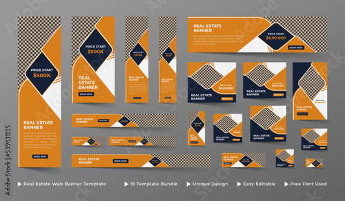 Real estate web banner template design, Vector horizontal and vertical real estate house property and home apartment web ads banner design