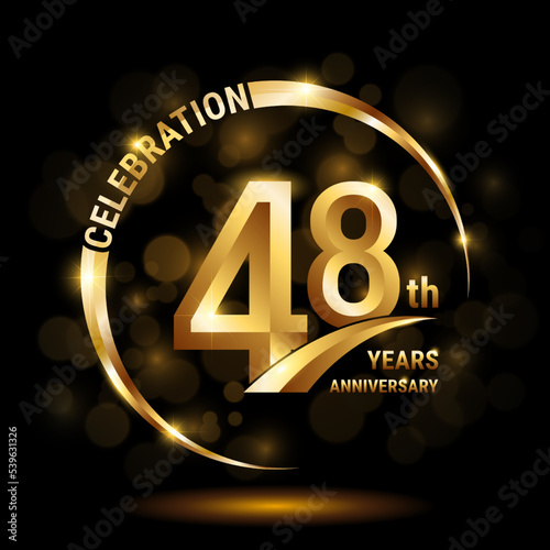 48th Anniversary Logo, Template design for anniversary celebration with golden ring and text, vector illustration photo