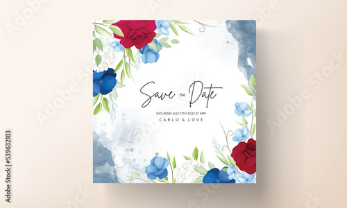 elegant maroon navy floral invitation card template