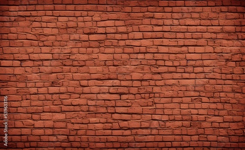 Panoramic view of empty, old, red brick wall background with copy space