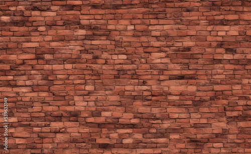 Red color brick wall for brickwork background design . Panorama format