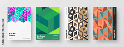 Simple geometric tiles postcard illustration bundle. Minimalistic corporate brochure vector design template composition.