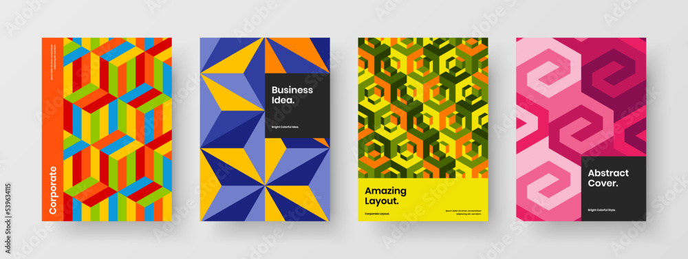 Original booklet vector design layout set. Abstract geometric hexagons banner illustration composition.