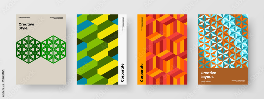 Fototapeta premium Minimalistic mosaic pattern postcard illustration collection. Creative cover A4 vector design concept composition.