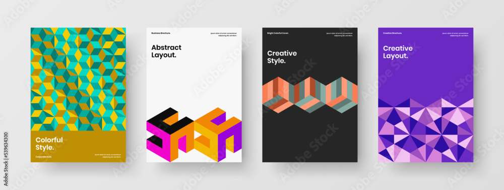 Modern geometric tiles catalog cover concept set. Amazing banner vector design illustration composition.