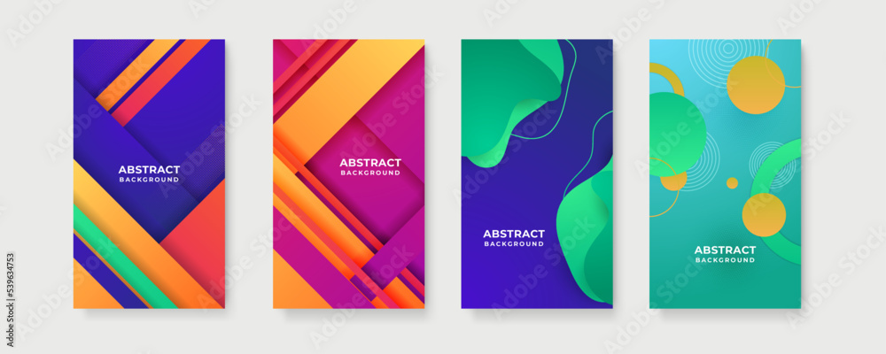 Colourful abstract background. Vector set of abstract creative backgrounds in minimal trendy style with copy space for text - design templates for social media stories