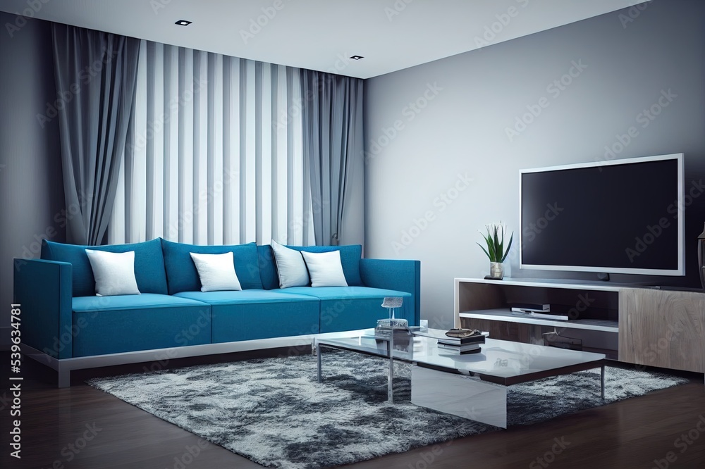 Cabinet TV in modern living room,Interior of a bright living room with armchair on empty dark wall background.3D rendering Cabinet TV in modern living room,Interior of a bright living room with armchair on empty dark wall background.3D rendering