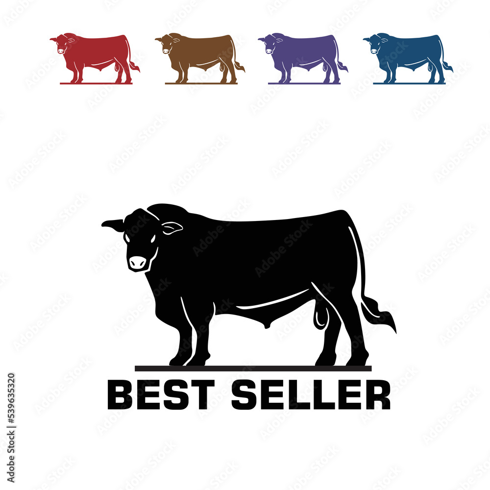 best seller bull logo, great silhouette of strong cattle standimg vector illustrations