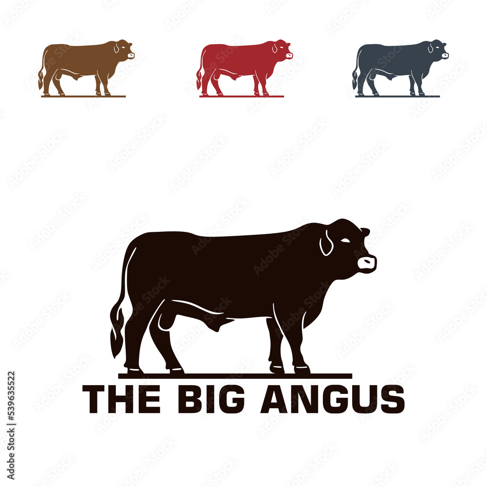 the big angus bull logo, silhouette of great sattle standing vector illustrations