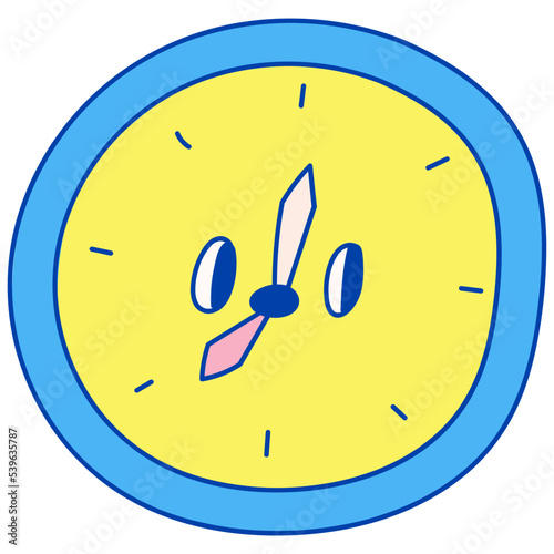 Cute wall clock hand drawn illustration in cartoon design