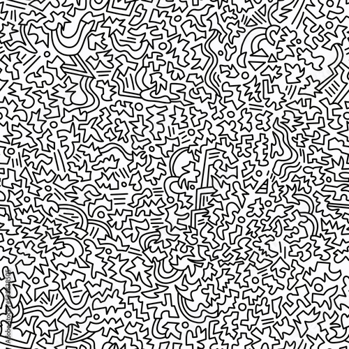 Black and white cartoon pattern on a white background, abstract design, seamless background.