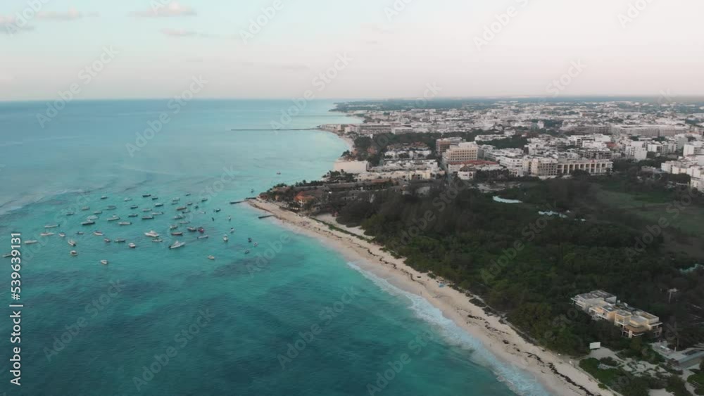 Beautiful aerial 360 view of Playa Avenida Colosio beach in the Mexican coastal town of Playa del Carmen, Quintana Roo Beautiful aerial 360 view of Playa Avenida Colosio beach in the Mexican coastal town of Playa del Carmen, Quintana Roo