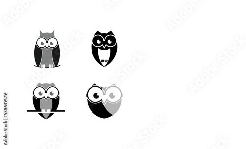 set elegant wise silhouette of black owl logo vector