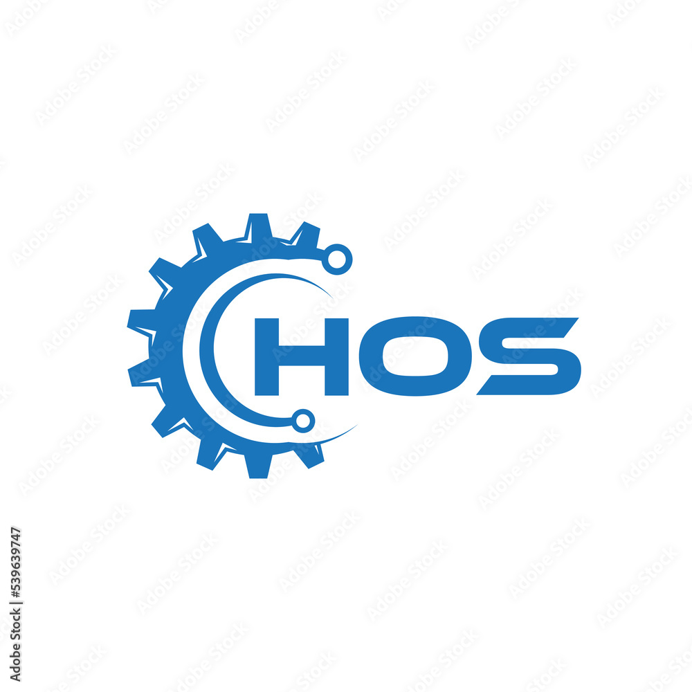 HOS letter technology logo design on white background. HOS creative initials letter IT logo concept. HOS setting shape design.
