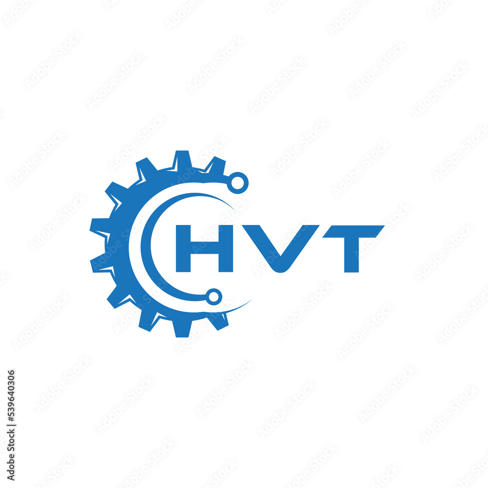 Obraz premium HVT letter technology logo design on white background. HVT creative initials letter IT logo concept. HVT setting shape design. 