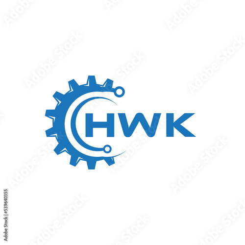 HWK letter technology logo design on white background. HWK creative initials letter IT logo concept. HWK setting shape design.
 photo