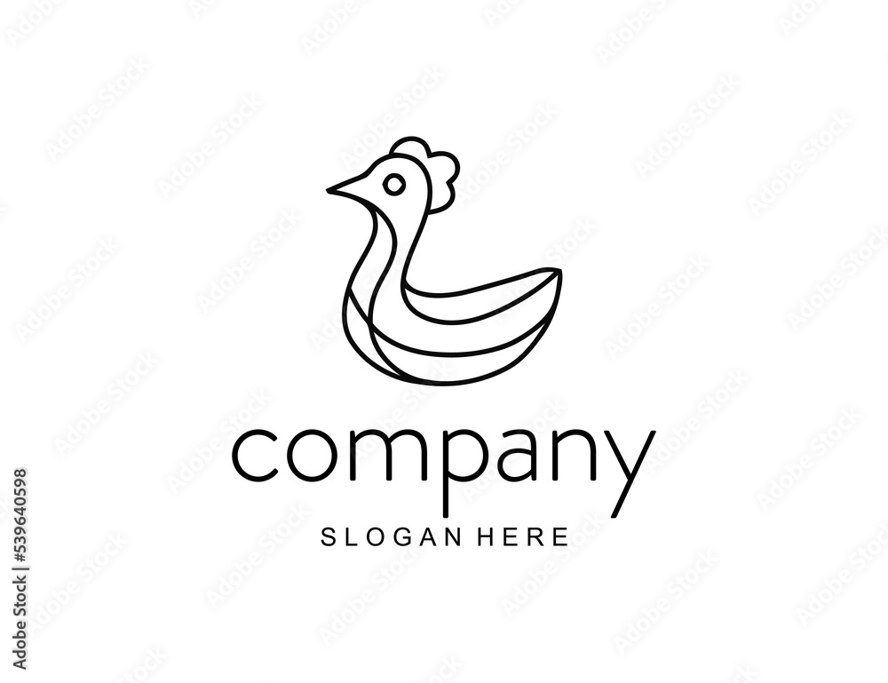 Minimalist Chicken line art logo design template