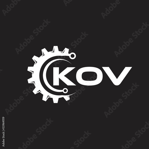 KOV letter technology logo design on black background. KOV creative initials letter IT logo concept. KOV setting shape design.
