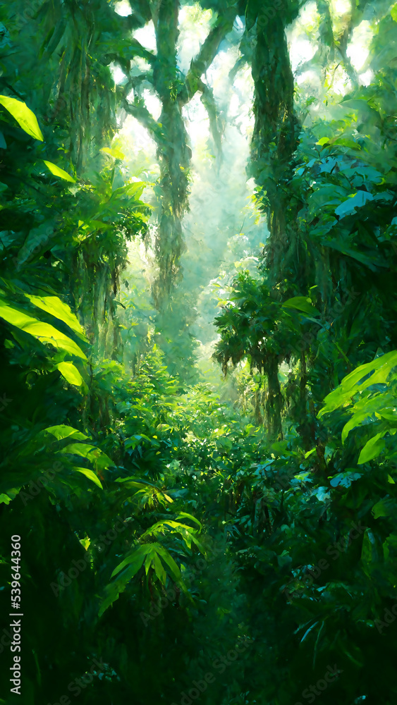Fantastic lush jungle, Tall trees and green vines all around Fantastic lush jungle, Tall trees and green vines all around