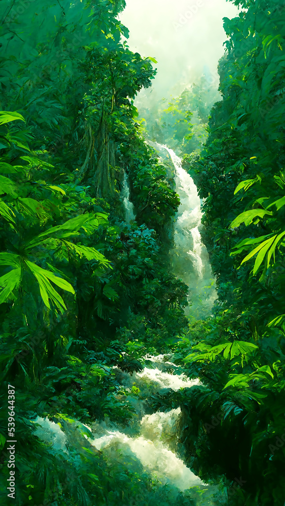Beautiful river in lush jungle with waterfalls, The river flows through the mountains and the forest Beautiful river in lush jungle with waterfalls, The river flows through the mountains and the forest