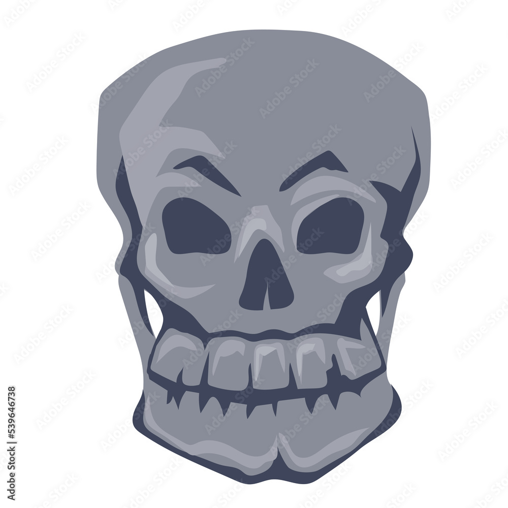 Spooky human skull for Halloween holiday cards and prints, flat cartoon vector illustration isolated on white background.