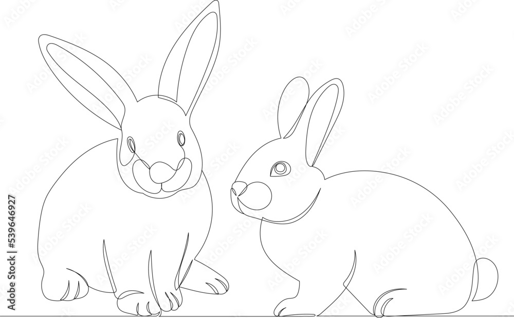 Obraz premium rabbits drawing by one continuous line, vector