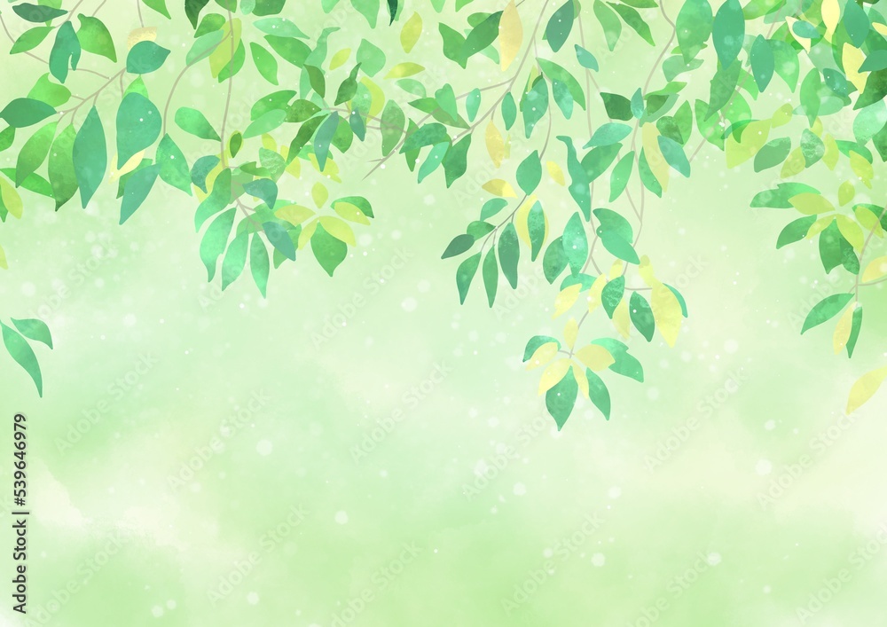 Fototapeta premium 水彩の葉 背景イラスト