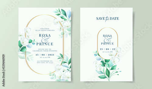 Elegant floral on wedding invitation card template, greenery wedding invitation, floral wedding invitation